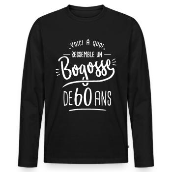bogosse 60 ans cadeau humour anniversaire 60 ans - T-shirt manches longues Premium bio Homme - noir - Devant - Nico (187cm)