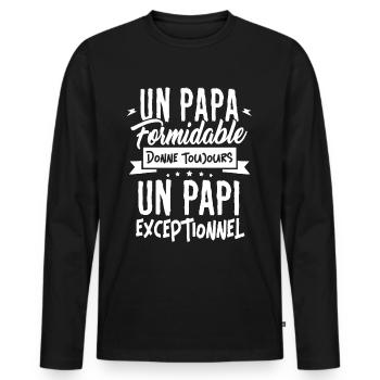 un Papa Formidable donne un Papi Exceptionnel - T-shirt manches longues Premium bio Homme - noir - Devant - Nico (187cm)
