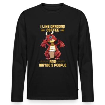 Funny Grumpy Dragon Coffee Lover Hate Morning - Men's Premium Organic Long Sleeve Shirt - black - Front - Nico (187cm)
