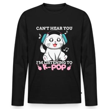 Kpop Kawaii Katze I'm Listening To K-pop Music Ges - Männer Premium Bio Langarmshirt - Schwarz - Vorne - Nico (187cm)
