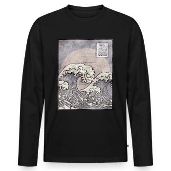 Esthétique japonaise Kanagawa Wave timbre-poste G - T-shirt manches longues Premium bio Homme - noir - Devant - Nico (187cm)
