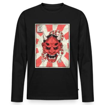 Timbre-poste japonais esthétique Demon Oni Mask - T-shirt manches longues Premium bio Homme - noir - Devant - Nico (187cm)