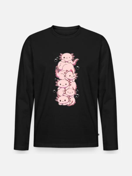 Kawaii Axolotl Pile Gift - Men's Premium Organic Long Sleeve Shirt - black