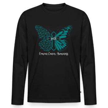 Ovarian Cancer Faith Butterfly Cross Gift - Men's Premium Organic Long Sleeve Shirt - black - Front - Nico (187cm)