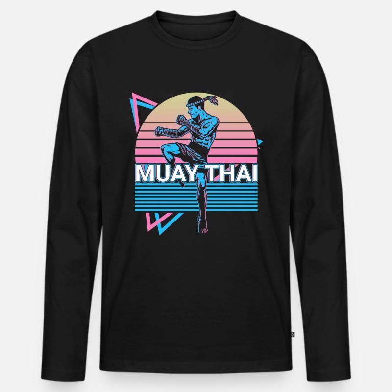 Muay Thai Retro Geschenk - Männer Premium Bio Langarmshirt - Schwarz