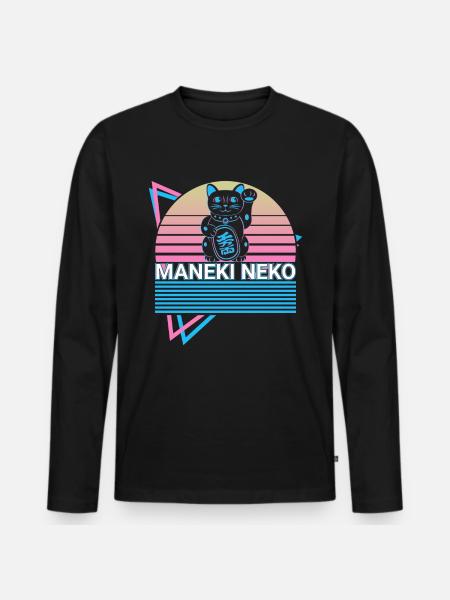 Maneki Neko Cat Retro Gift - Men's Premium Organic Long Sleeve Shirt - black
