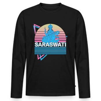 Saraswati Déesse hindoue Mythologie hindoue Cadeau - T-shirt manches longues Premium bio Homme - noir - Devant - Nico (187cm)