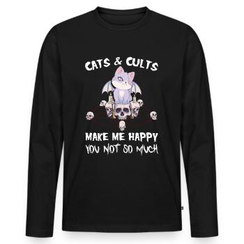 Les chats et les sectes me rendent heureux Tu ne es pas - T-shirt manches longues Premium bio Homme - noir - Devant - Nico (187cm)