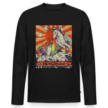 Kaiju Licorne Kanagawa Vague Kaijunicorn - T-shirt manches longues Premium bio Homme - noir - Devant - Nico (187cm)
