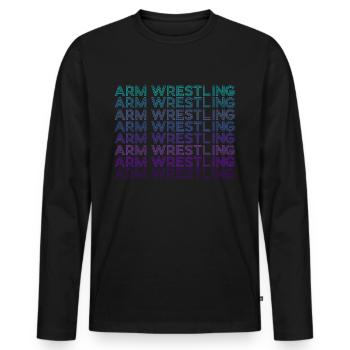 Arm Press Arm Pusher Retro - Men's Premium Organic Long Sleeve Shirt - black - Front - Nico (187cm)