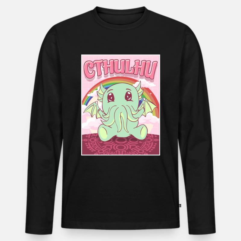 Kawaii Cthulhu Necronomicon Cthulhu Mostro - Maglia a manica lunga ecologica premium da uomo - nero