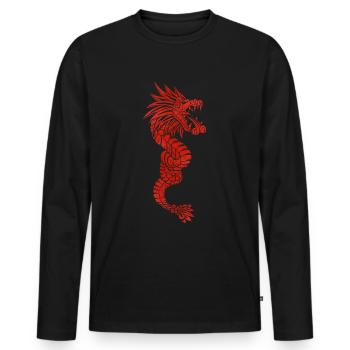 Quetzalcoatl Aztec Maya Serpent à plumes - T-shirt manches longues Premium bio Homme - noir - Devant - Nico (187cm)