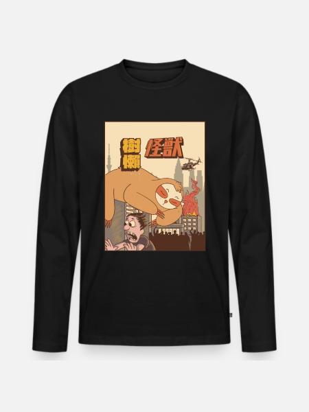 Kaiju Sloth Japanese Monster Gift - Men's Premium Organic Long Sleeve Shirt - black