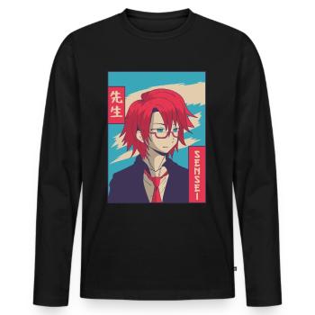 Sensei Anime Boy Japonais Vaporwave Esthétique - T-shirt manches longues Premium bio Homme - noir - Devant - Nico (187cm)