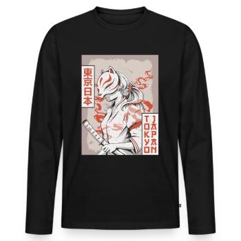 Samurai Anime Girl Kitsune Mask Tokyo Japan Ge - Men's Premium Organic Long Sleeve Shirt - black - Front - Nico (187cm)