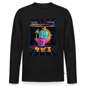 Boba Tea Bubble Tea Vaporwave Aesthetics VCR Geschen - Men's Premium Organic Long Sleeve Shirt - black - Front - Nico (187cm)