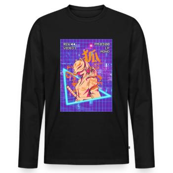 Samurai Anime Girl Kitsune Mask Vaporwave Geschen - Men's Premium Organic Long Sleeve Shirt - black - Front - Nico (187cm)