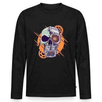 Cyborg Skull Cyber Punk Cyber Aesthetics Gift - Men's Premium Organic Long Sleeve Shirt - black - Front - Nico (187cm)