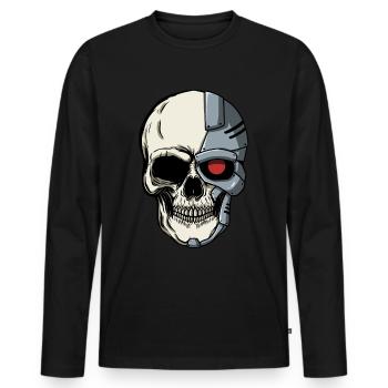 Cyborg Skull Cyber Punk Cyber Esthétique Cadeau - T-shirt manches longues Premium bio Homme - noir - Devant - Nico (187cm)