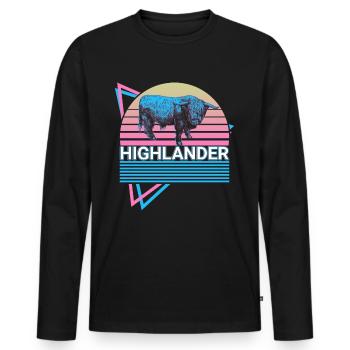 Highlander Scottish Highland Cow Retro Gift - Men's Premium Organic Long Sleeve Shirt - black - Front - Nico (187cm)
