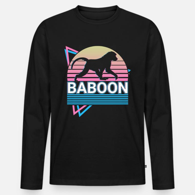 Pavian Retro Geschenk - Männer Premium Bio Langarmshirt - Schwarz