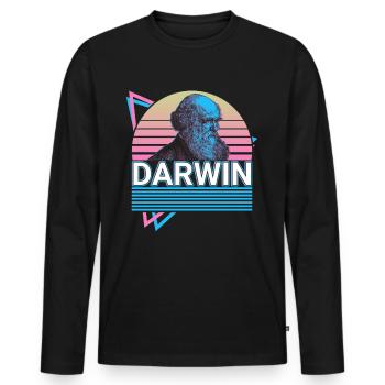 Charles Darwin Theory of Evolution Retro Gift - Men's Premium Organic Long Sleeve Shirt - black - Front - Nico (187cm)