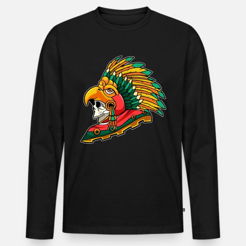 Aztec Eagle Warrior Maya Skull Inca - Premium økologisk langærmet T-shirt til mænd - sort