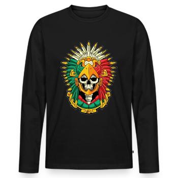 Aztèque Eagle Warrior Mayan Skull Inca - T-shirt manches longues Premium bio Homme - noir - Devant - Nico (187cm)
