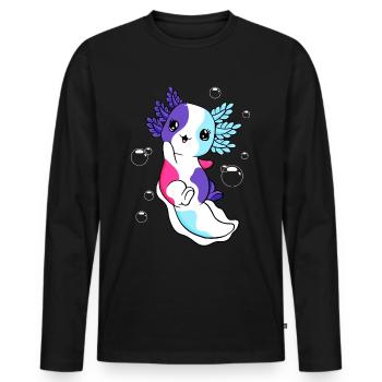 Drapeau multi-sexe axolotl pile kawaii - T-shirt manches longues Premium bio Homme - noir - Devant - Nico (187cm)