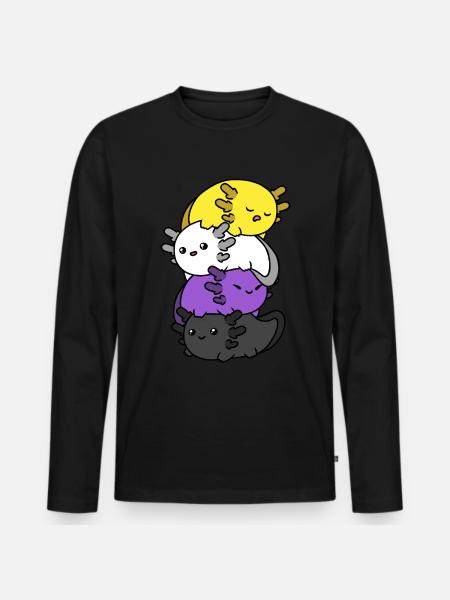 Kawaii Axolotl Pile Nonbinary Flag Nonbinä - Premium luomulaatuinen miesten pitkähihainen paita - musta