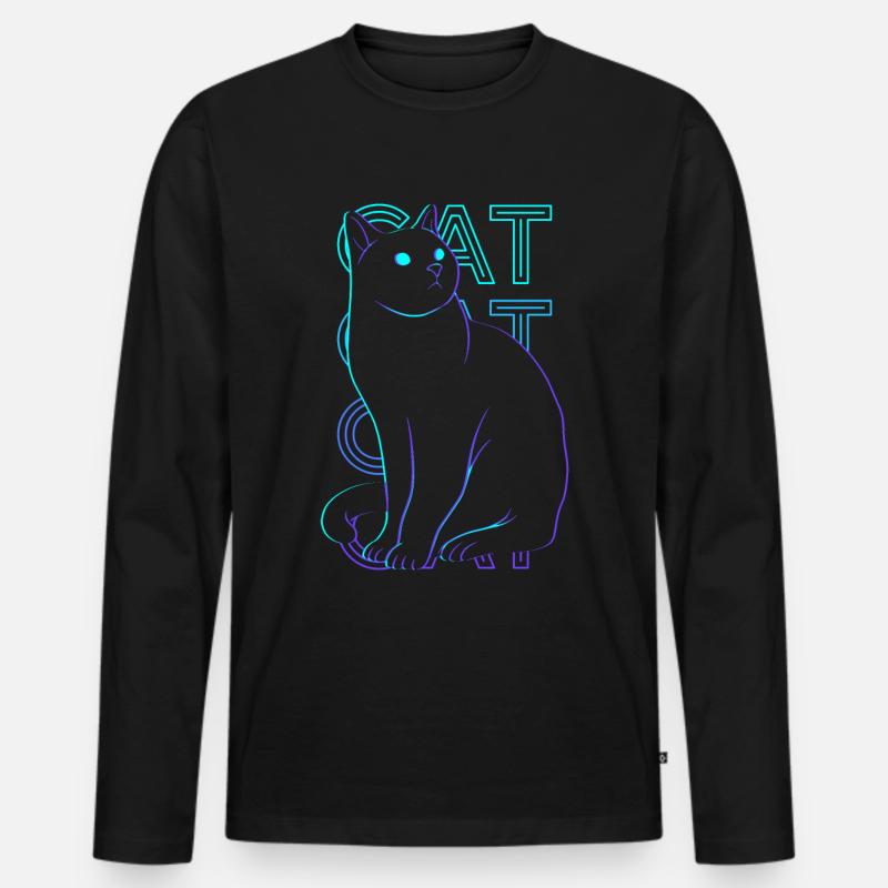 Katze Retro Geschenk - Männer Premium Bio Langarmshirt - Schwarz