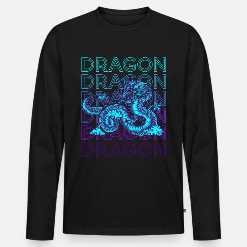 Drache Retro Geschenk - Männer Premium Bio Langarmshirt - Schwarz