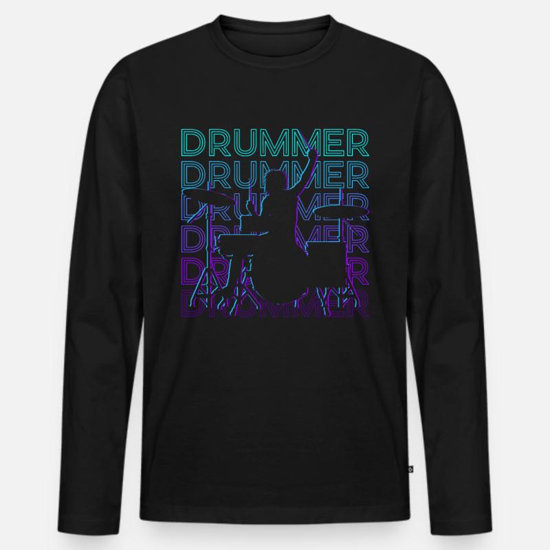 Schlagzeuger Retro Geschenk - Männer Premium Bio Langarmshirt - Schwarz