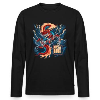 Cyborg Dragon Cyber-Punk Japonais Cyber-Esthétique - T-shirt manches longues Premium bio Homme - noir - Devant - Nico (187cm)
