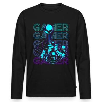 Gamer Video Gaming Joystick Rétro - T-shirt manches longues Premium bio Homme - noir - Devant - Nico (187cm)