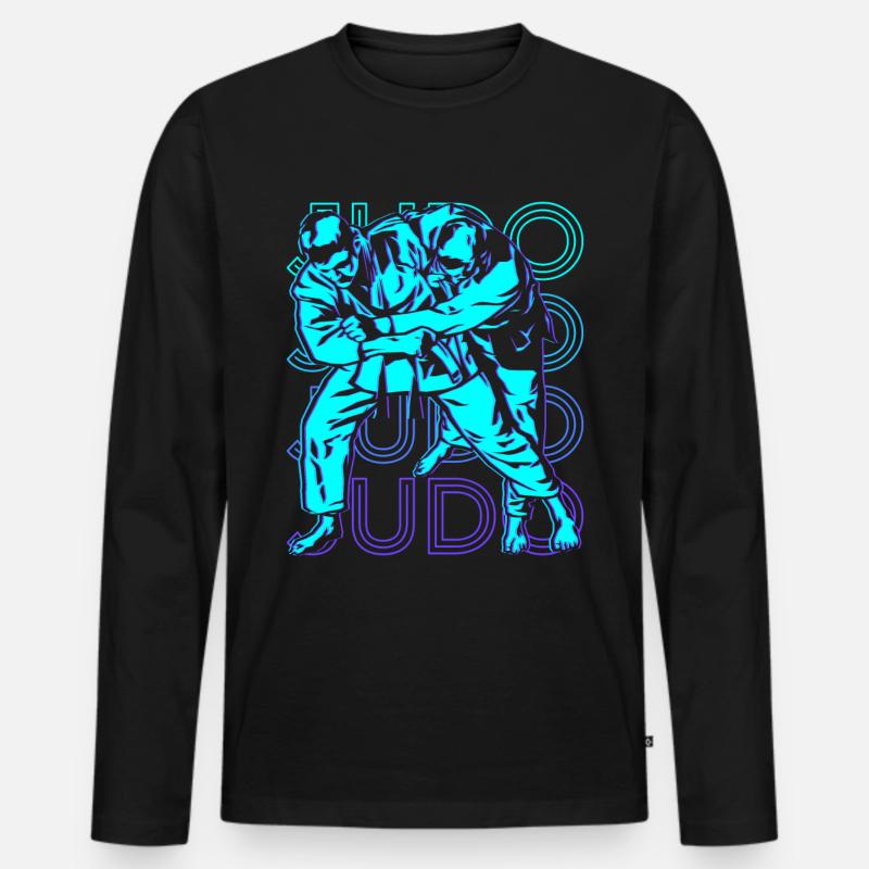 Judo Retro - Männer Premium Bio Langarmshirt - Schwarz