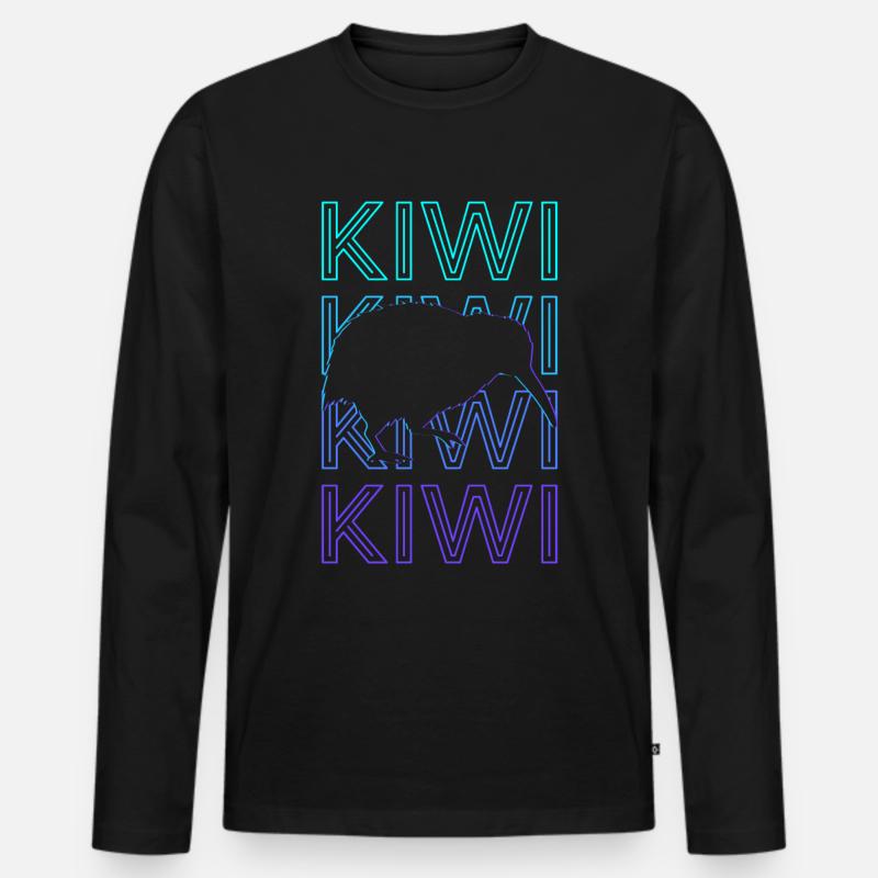 Kiwi Retro - Männer Premium Bio Langarmshirt - Schwarz