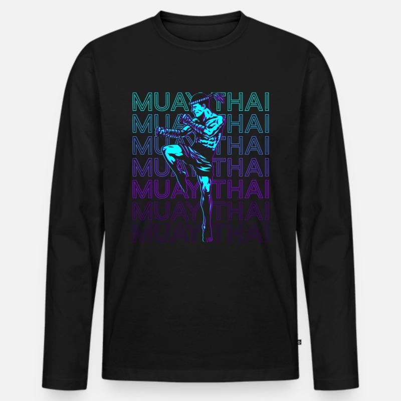 Muay Thai Retro - Männer Premium Bio Langarmshirt - Schwarz