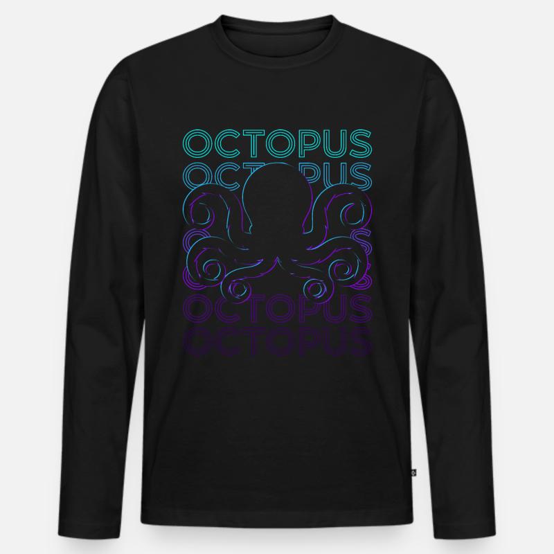 Oktopus Retro - Männer Premium Bio Langarmshirt - Schwarz