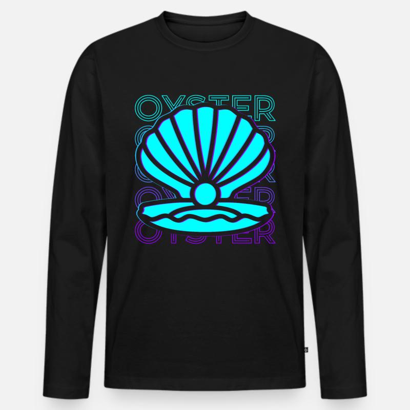Auster Retro - Männer Premium Bio Langarmshirt - Schwarz