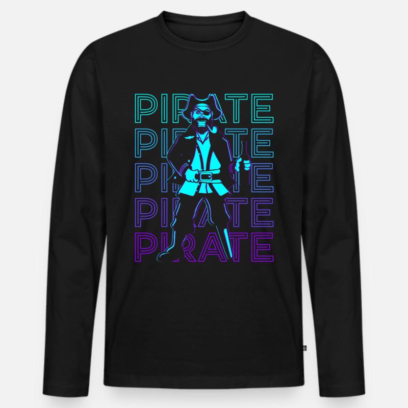 Pirat Retro - Männer Premium Bio Langarmshirt - Schwarz