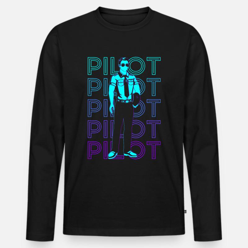 Pilot Luftfahrt Aviator Retro - Männer Premium Bio Langarmshirt - Schwarz