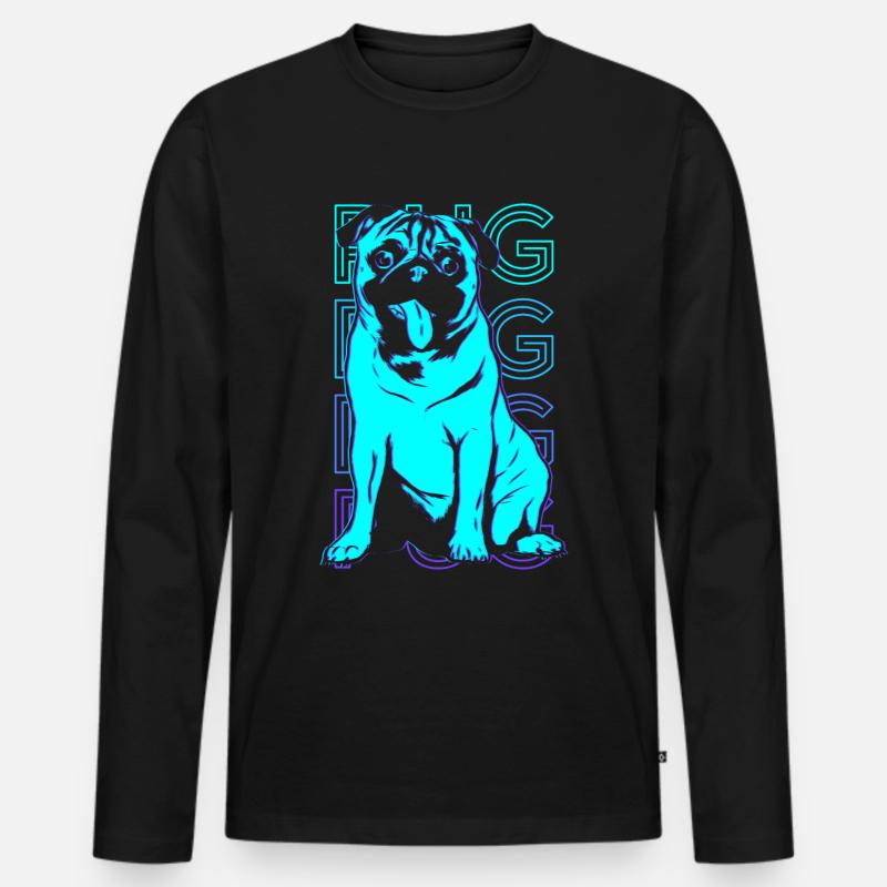 Mops Retro - Männer Premium Bio Langarmshirt - Schwarz
