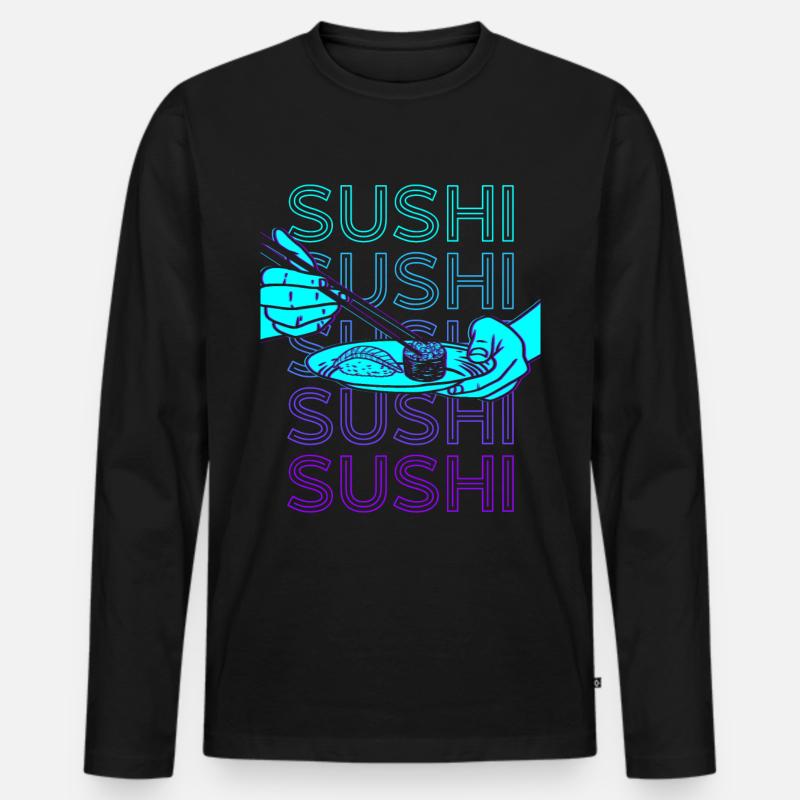 Sushi Retro - Männer Premium Bio Langarmshirt - Schwarz