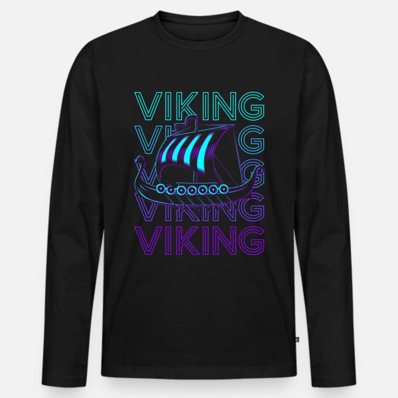 Wikingerschiff Langschiff Retro - Männer Premium Bio Langarmshirt - Schwarz