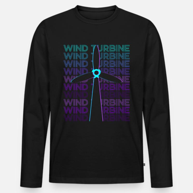 Windturbine Retro - Männer Premium Bio Langarmshirt - Schwarz