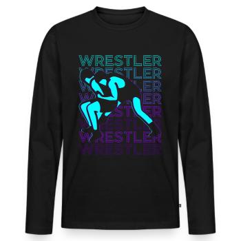 Ringer Wrestling Rétro - T-shirt manches longues Premium bio Homme - noir - Devant - Nico (187cm)