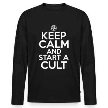 Drôle de culte Restez calme et commencez un culte Ok - T-shirt manches longues Premium bio Homme - noir - Devant - Nico (187cm)