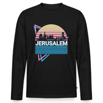 Jerusalem City Skyline Cityscape Retro - Men's Premium Organic Long Sleeve Shirt - black - Front - Nico (187cm)