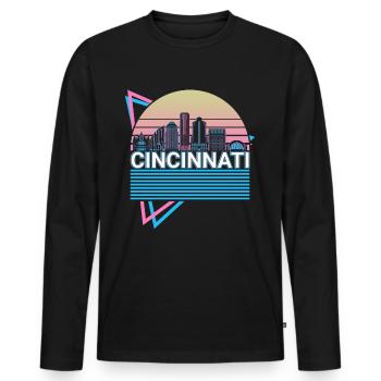 Cincinnati Stadt Skyline Stadtbild Retro - Männer Premium Bio Langarmshirt - Schwarz - Vorne - Nico (187cm)